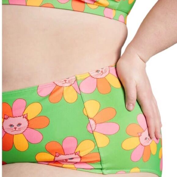ModCloth x Marisol Muro NIP Green Petals Cats Sara High-Waisted Bikini Bottom LG - Picture 13 of 14